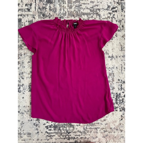 Express Tops - Express Magenta Pink Smocked Ruffle Neck Flutter Sleeve Blouse Small